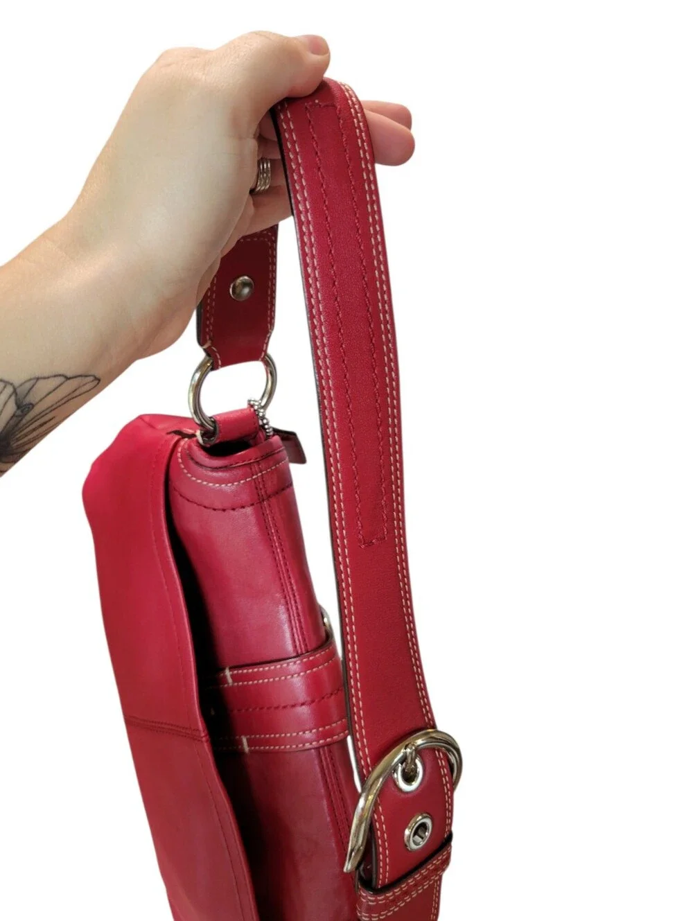 RARE Y2K Coach Cherry Red Pleated Soho Buckle Hobo Shoulder Bag Purse F15204